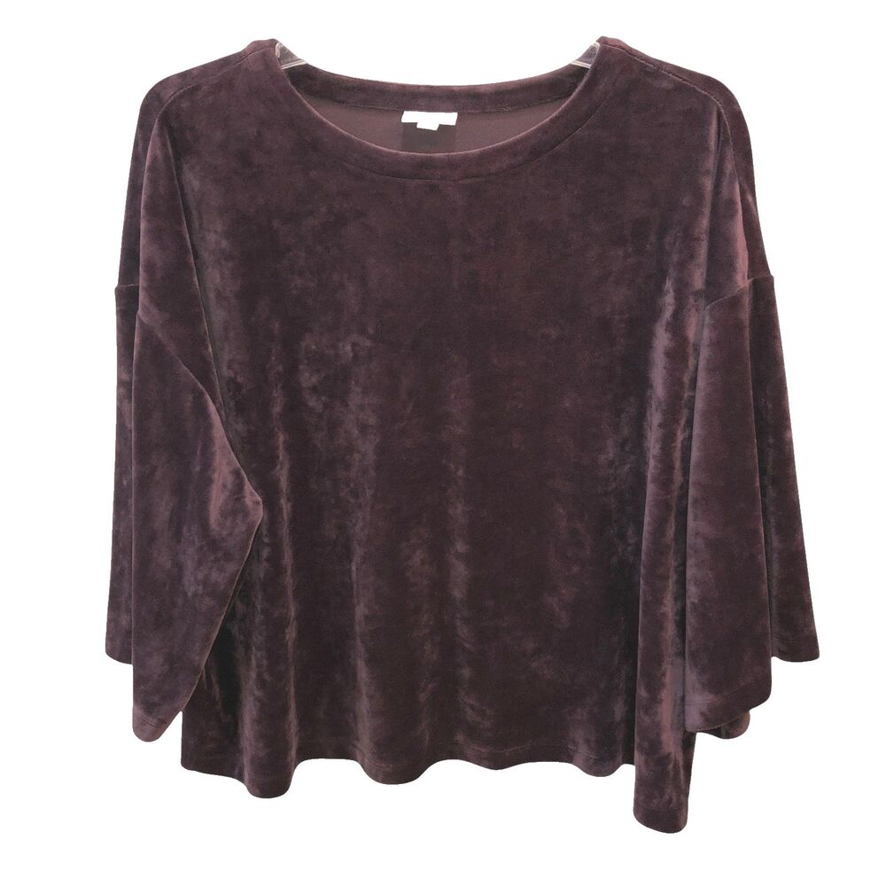 J Jill Pure Women XL Purple 3/4 Wide Sleeve Velour Super Soft Boxy Top Purejill